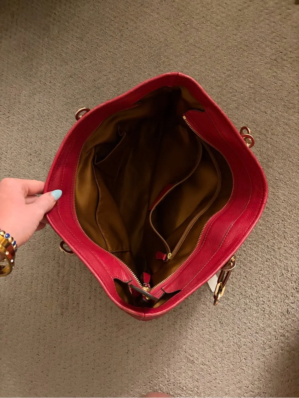 Coach Crimson Leather Tote with Gold Hardware